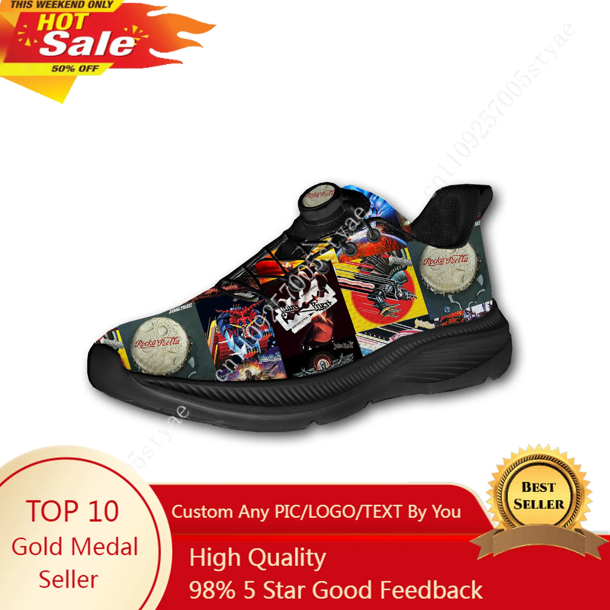 

Judas Priest Mens Womens Running Off-road Shoes Laceless Rotating Button Sports Shoe Hiking Leisure Custom Sneaker