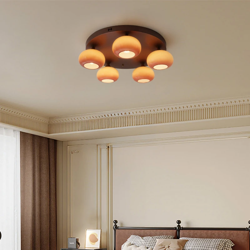 

Chinese modern living room ceiling light retro caramel color persimmon glass hall eye protection ceiling