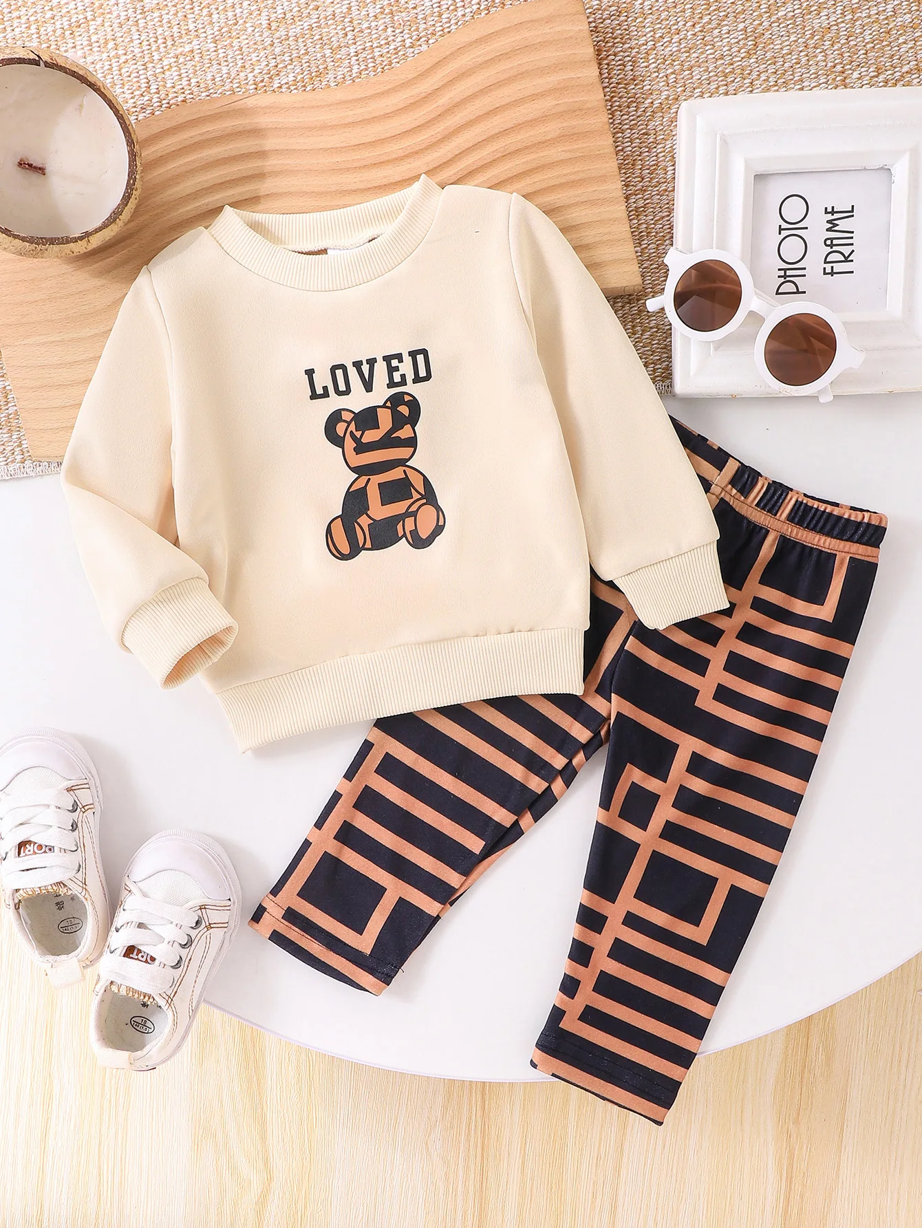 2 قطعة الخريف والشتاء نمط جديد مريح وعصري Loveo الدب نمط رقيق هوديي + بنطلون للبنين والبنات