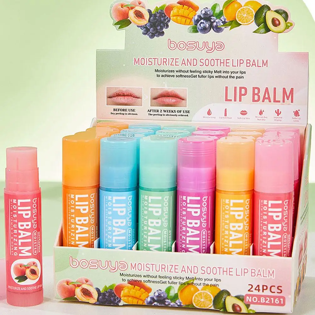 Juego de bálsamos labial con sabor a fruta surtido, 6/24 Uds., hidratante, nutritivo y previene los labios agrietados, cuidado de los labios secos y las líneas finas