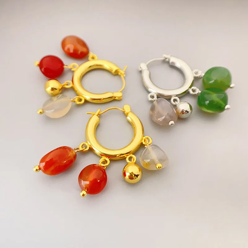 2026 السنة الجديدة الرجعية موضة الحجر الطبيعي العقيق شرابات قلادة شخصية ضوء الأقراط الفاخرة الراقية مزاجه الأطواق #1