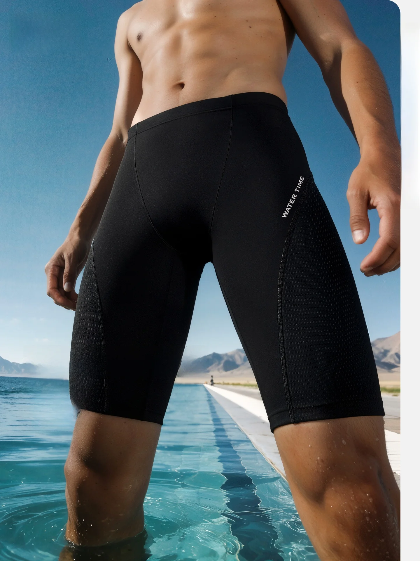 watertime-men's-professional-racing-swimming-suits-knee-length-five-parts-quick-dry-high-elasticity-anti-embarrassment