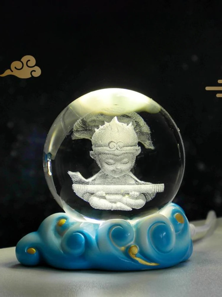 Creative Sun Wukong glass crystal ball night light high-value desktop ornament gift for girl boyfriend Luminaria Home Decoration