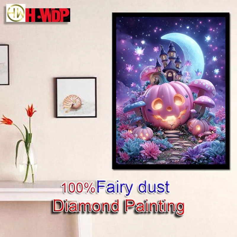 

100% Fairy Dust Diamond Painting Kit Pumpkin Picture Square Diamond Embroidery Halloween Gifts Diamond Art Full Crystal Decor