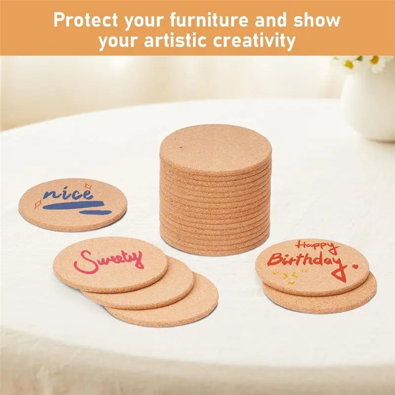 ABCA-100 Pcs Cork Coasters For Drinks, 4 Inch Round Absorbent Cork , Anti-Slip And Heat-Insulating Coffee Coasters