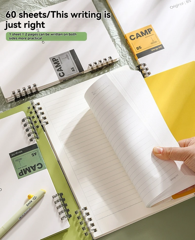 A5/B5 Fünf-Loch-Clip-Notizbuch für lose Blätter, B5, nicht reizend, abnehmbar, einfarbig, minimalistisches A5-Notizbuch, Hartschalen-Spulen-Notizbuch – Detail 16
