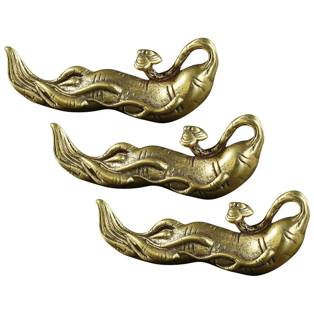 3Pcs Premium Brass Ginseng Desktop Decor Exquisite Vintage Chinese Style Small Tabletop Ornament Indoor Home Decoration Brass