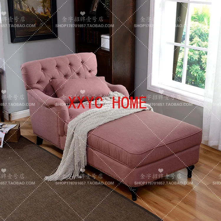 American Style Cloth Vintage Double Sofa Chair Chaise Bed Sofa Nordic Simple Chaise Longue