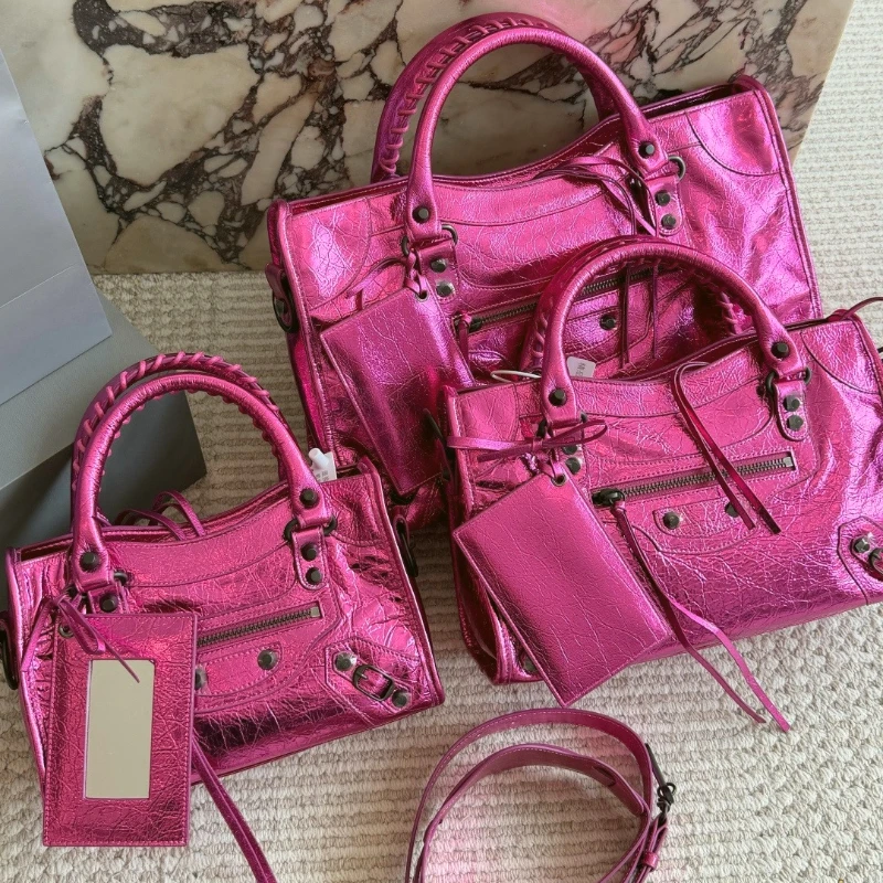 Nuevo Bolso de Motocicleta Clásico para Mujer, de Alta Gama, de Cuero Genuino, Bolso de Hombro, Bandolera, Bolso de Mano Retro con Remaches, Correa Desmontable, Bolso para el Día a Día