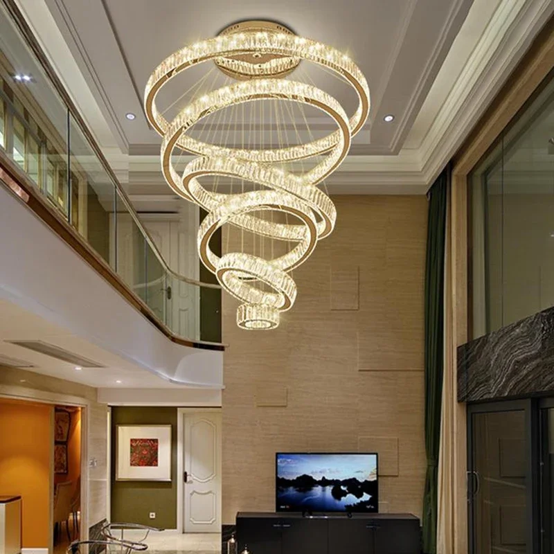 

2024 Modern led crystal chandelier living room villa luxury staircase cristal lamp large home decor light fixture with