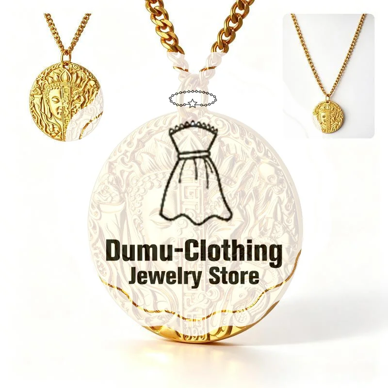 Gold Plated Zinc Alloy Half Demon Pendant Necklace Carved Sturdy Chain Daily Wear Spiritual Jewelry Gift