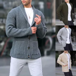 Casaco de malha abotoado masculino, casacos com decote em v, manga comprida, roupa vintage, fina e grossa, outwear quente, inverno, outono