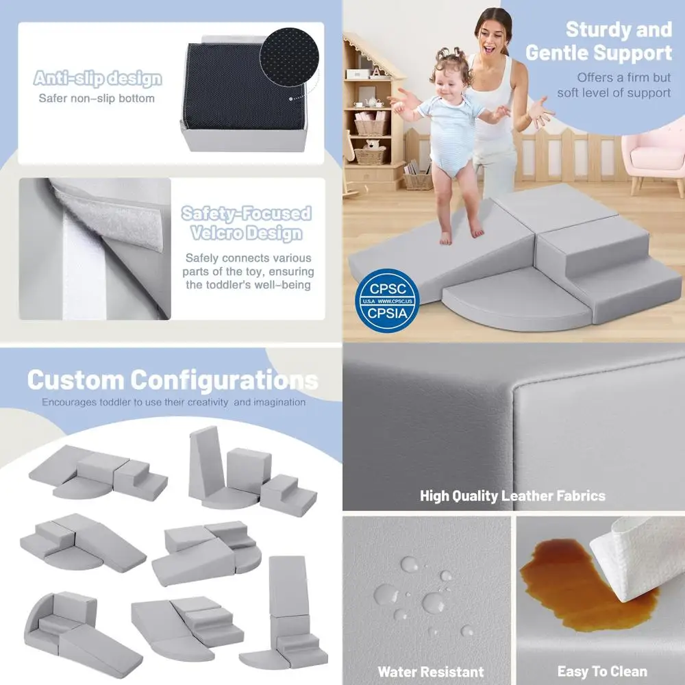 Graue Schaumstoff-Kletterblöcke für Kleinkinder – 4-teiliges weiches Spielset zum Krabbeln und Gleiten im Innenbereich