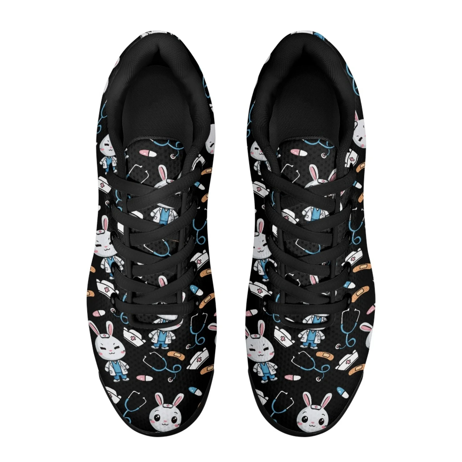 PENSTROLL Lace Up Walking Shoes Air Cushion Breathable Tennis Sneakers for Fitness Men Cute Medical Bunny Print
