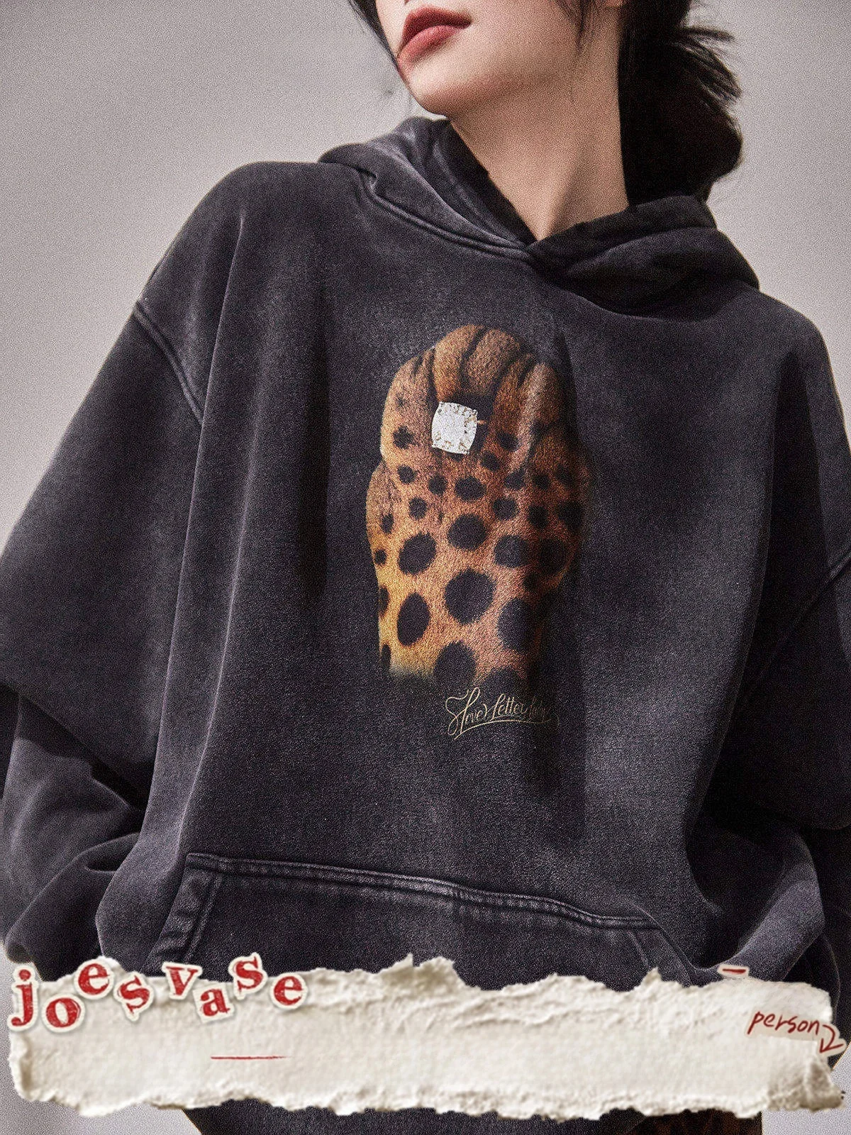 

Новая осенняя женская толстовка Bla Leopard Print Hoodie Sle Jiaohuazun X LAB Wild Claw свободного кроя с длинными рукавами для повседневной носки