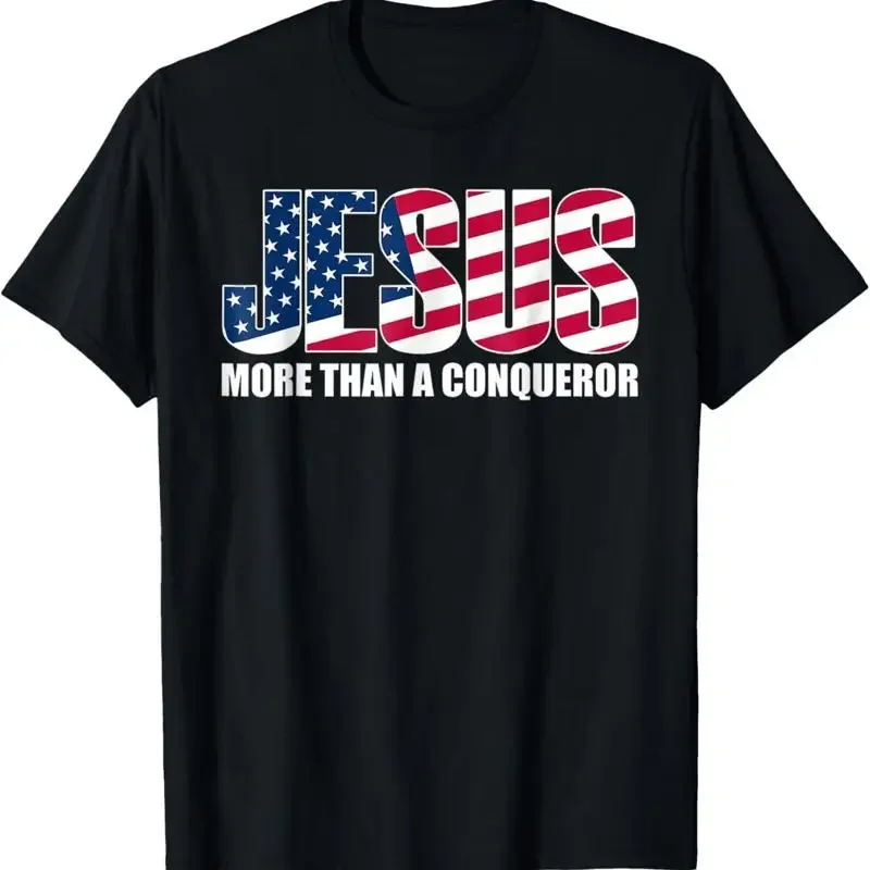 Jésus, plus qu'un conquérant, t-shirt patriotique américain avec drapeau américain