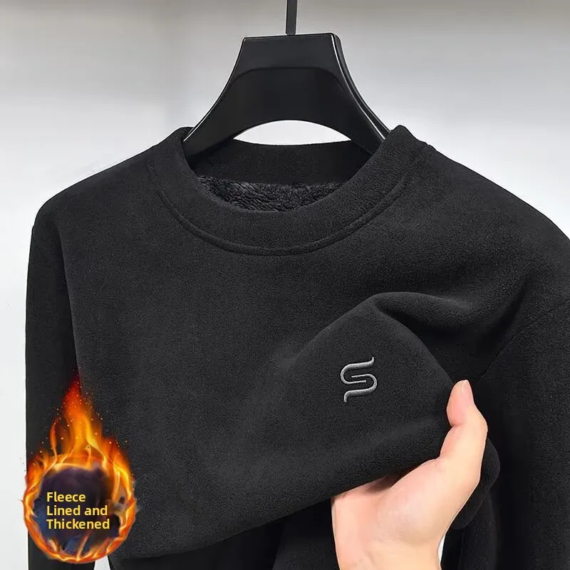 Winter Double-Sided Fleece round Neck Sweatshirt Thickened Warm Base Layer Shirt for plus Size Women Casual Comfortable Polye...