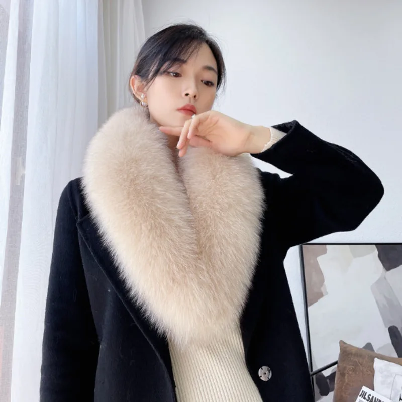 Natural Fox Fur Collar Women Winter Neck Black Fur Scarf Shawls For Coat Jackets Wraps Warm Furry Large Size Real Fur Scarves