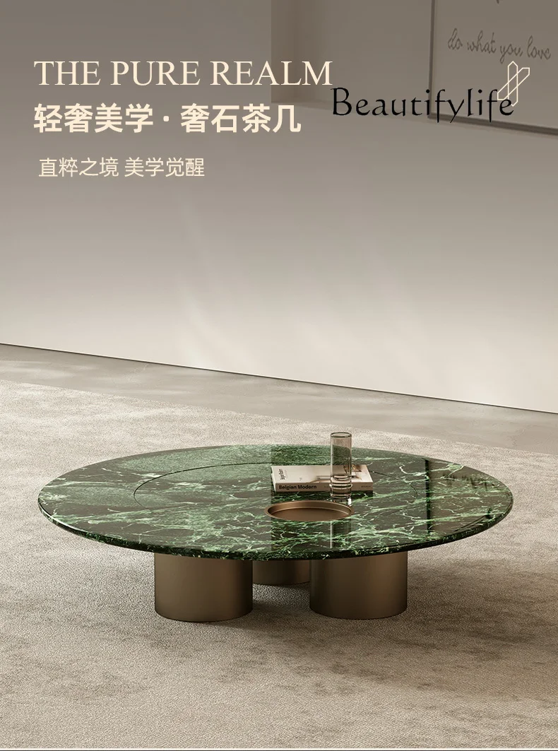 American Pure Natural Luxury Stone Endtable Advanced Simple and Light Luxury Rotating Storage Marble round Coffee Table