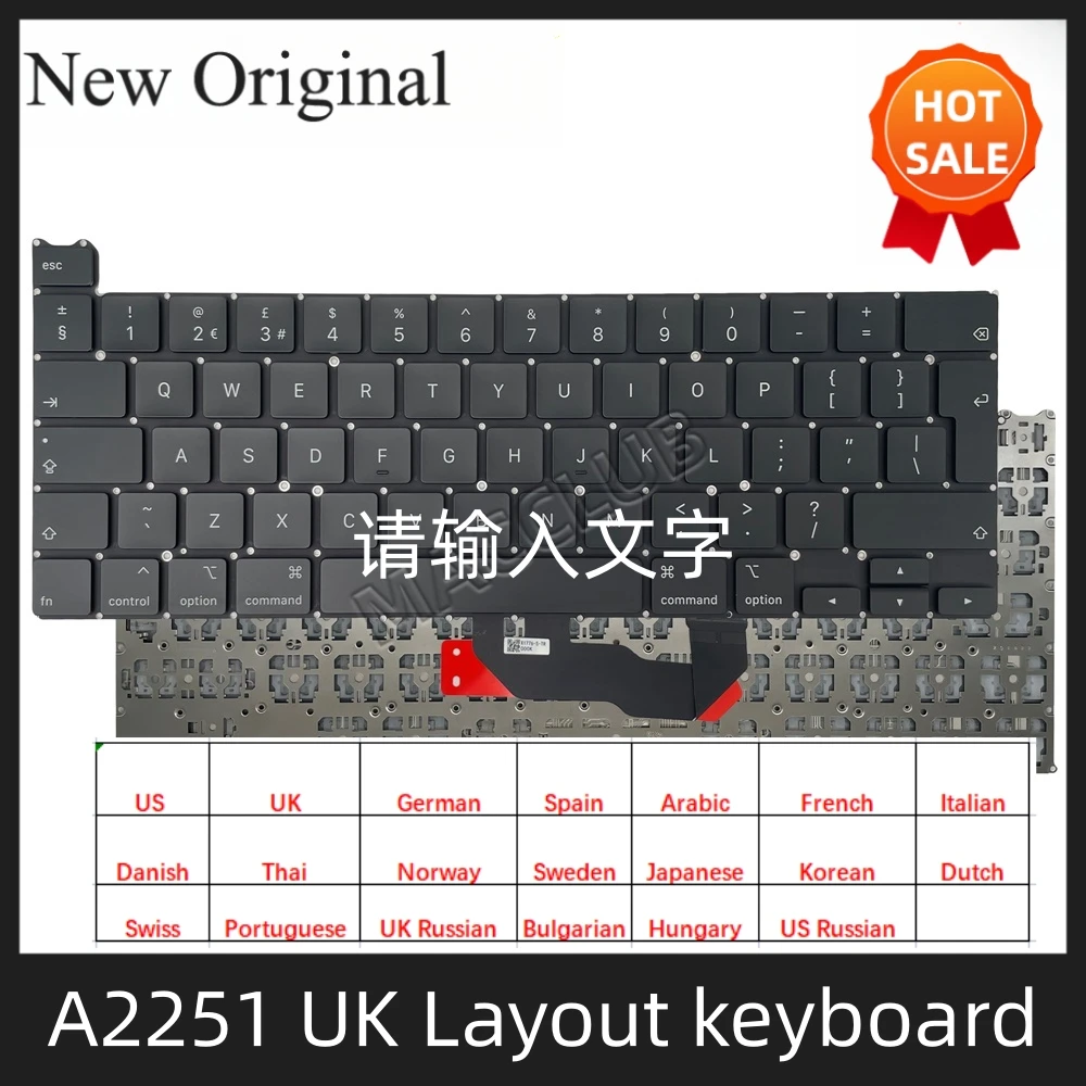 A2251 Keyboard EU UK FR RU SP French Spanish German Italian for MacBook Pro Retina 13