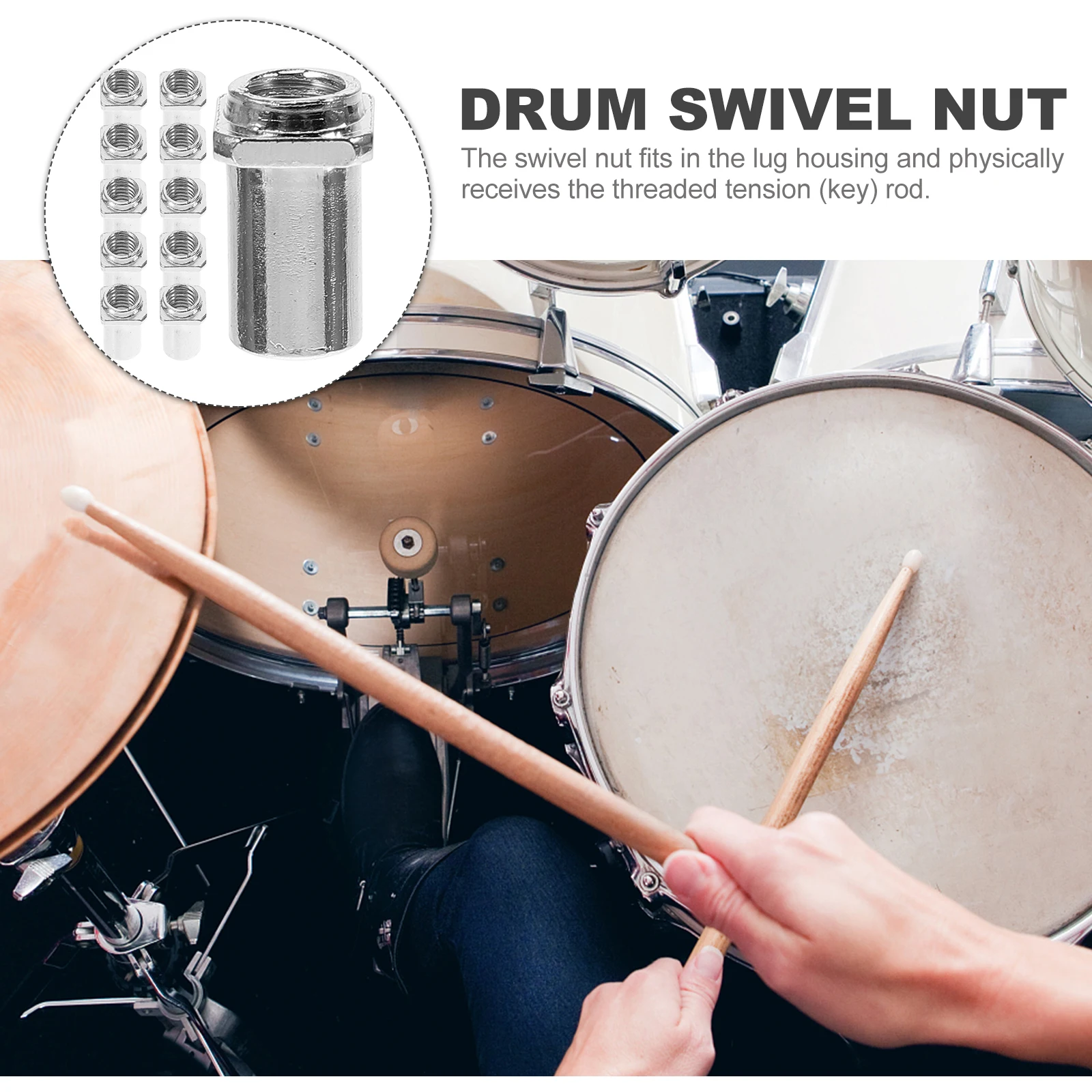 

20 Pcs Drum Screw Nut Swivel Nuts for Drums Tuner Lug Tension Rod Musical Instrument Replacement Snare