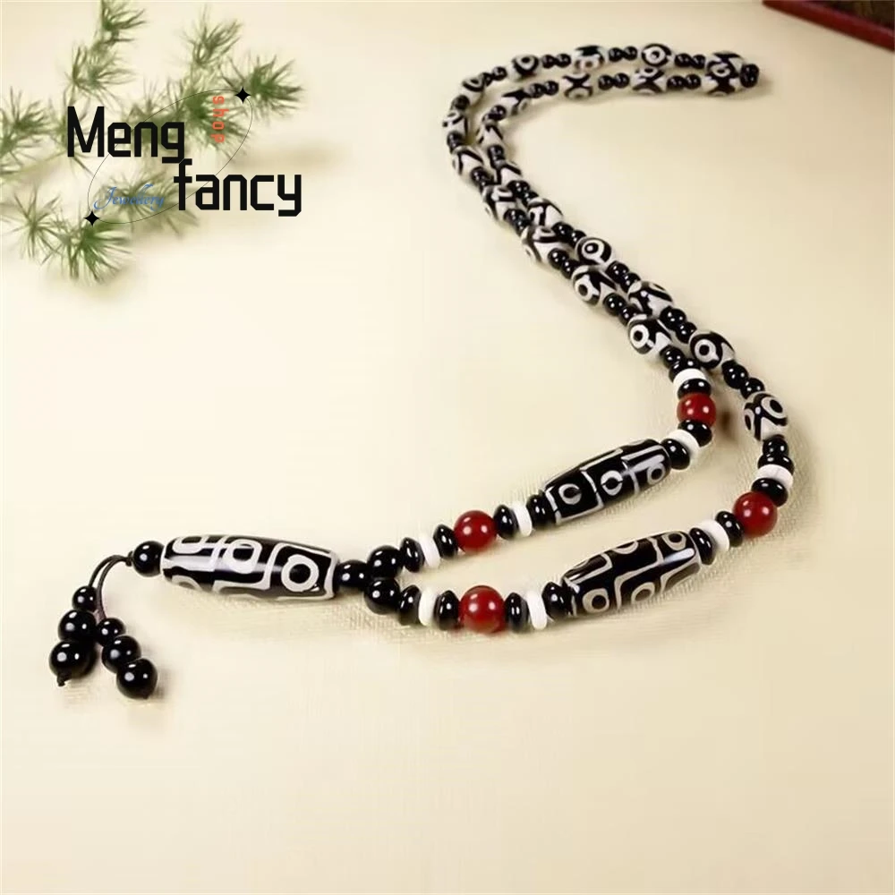 عالية الجودة الرجعية تسعة عيون العقيق الطبيعي البوذية سبحة صلاة تمائم سترة سلسلة أفضل بيع مجوهرات الأزياء هدايا العيد