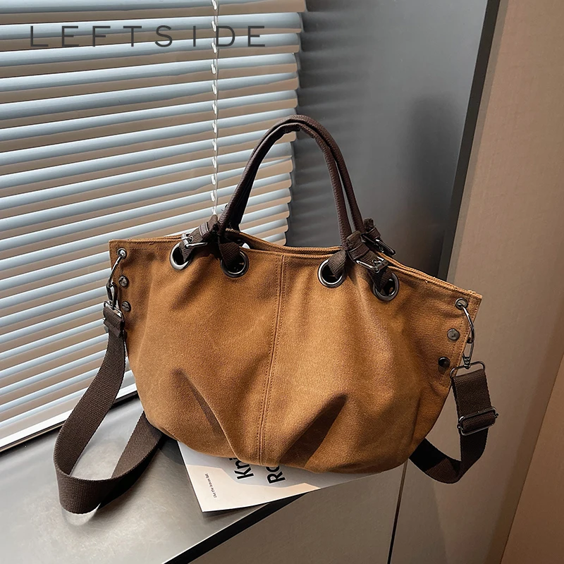 

LEFTSIDE Women Big Cloth Shoulder Bag 2025 Winter New Trend Simple Crossbody Bags Luxury Brand Solid Color Handbags and Purses