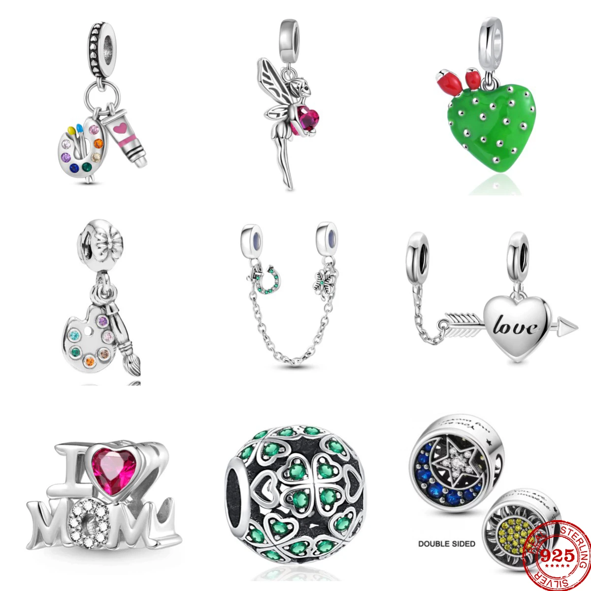 2023 New Fashion 925 Sterling Silver Clover Palette  Dangle Charm Bead Pandent Fit Original Pandora Bracelet DIY Women Jewelry