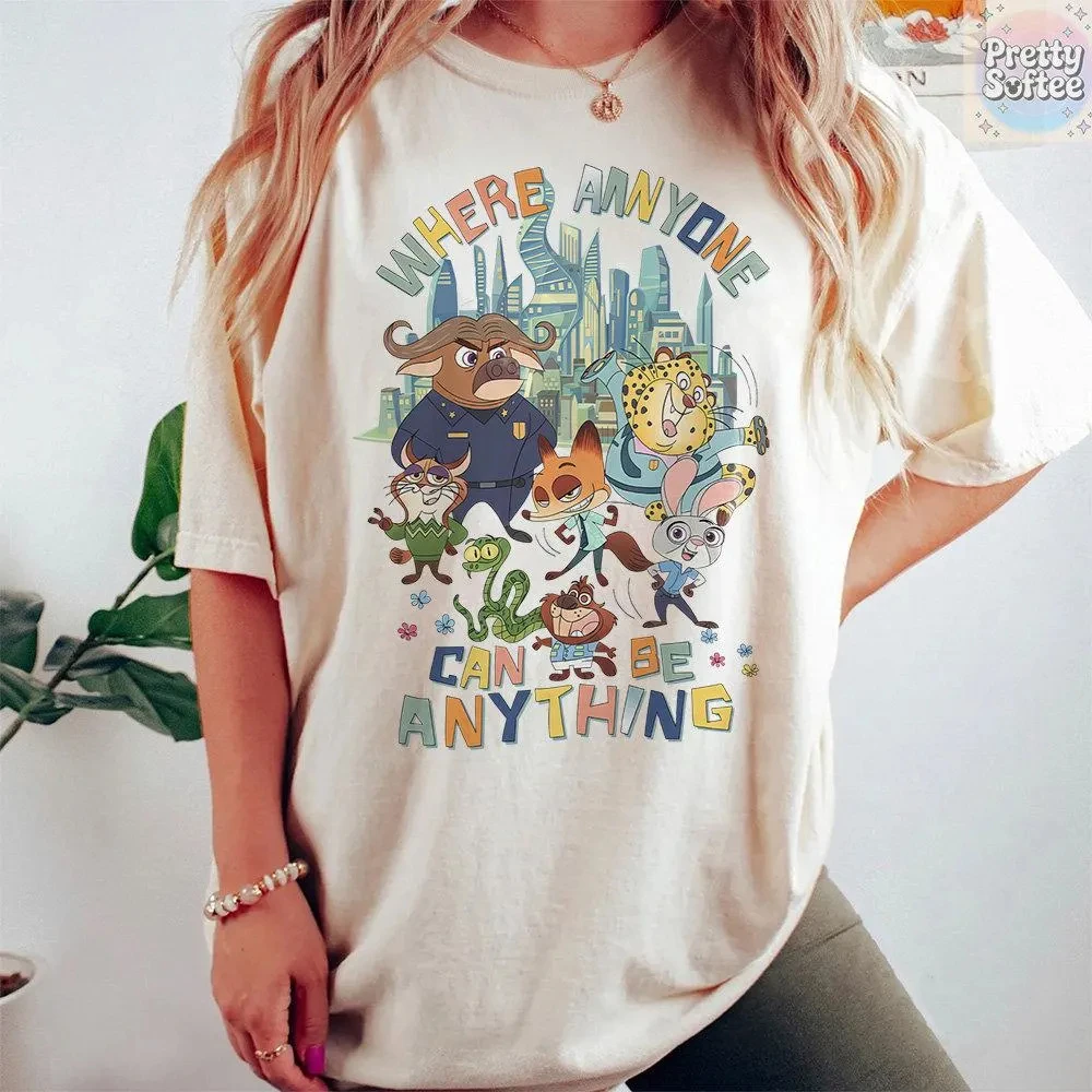 

Футболка с групповым фото персонажем фильма Disney «Zootopia 2», Джуди Хоппс и Ник Уайлд, футболка для семейного путешествия на день рождения в Диснейленде