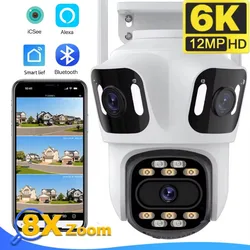 8MP 4K WiFi IP Camera Three Lens Two-way Voice PTZ Outdoor 6K WiFi Camera Automatic Tracking Dual Lens Security Protection CCTV