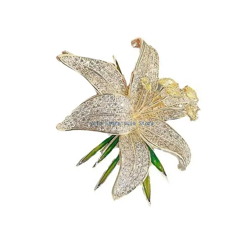 X7xb perhiasan bros bunga lili dengan detail rhinestones untuk pakaian wanita