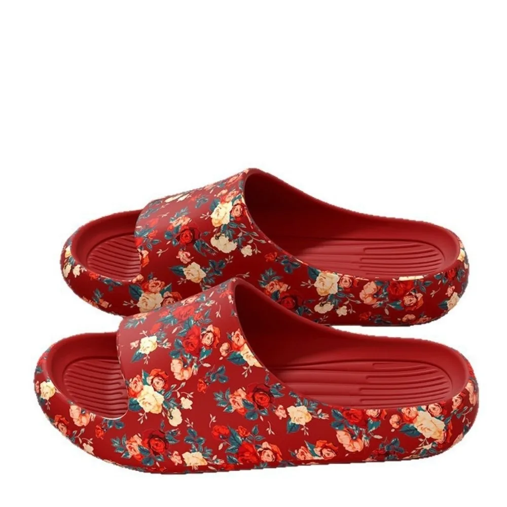 Fashion Floral Printed Slippers Thick Sole Casual Non Slip Slippers Anti-Slip Shoes Indoor