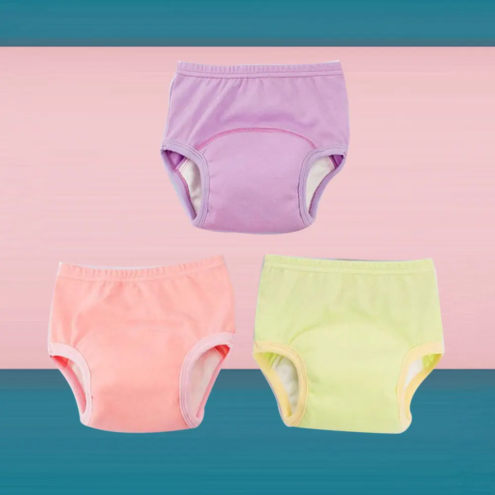 

3Pcs Baby Training Pants Pure Cotton Breathable Diaper Pants High Elastic Waist Thick Urine Absorption Infant Diaper Cover
