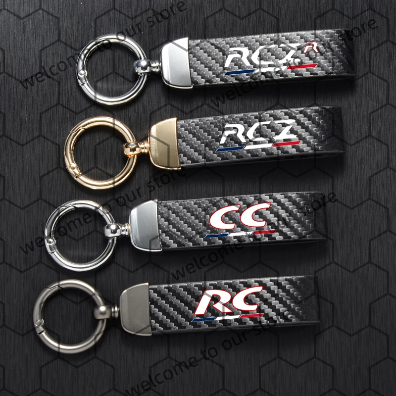 1개 RC CC RCZ R 레이싱 쿠페 카브리올레 206 306 로고 카본 파이버 텍스처 가죽 자동차 키체인 말굽 버클 키 체인