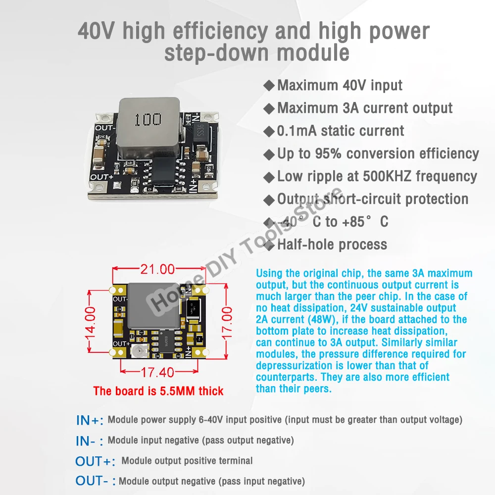 500KHZ Low Ripple High-power Buck Module DC 6V-40V 6V-32V naar 5V 9V 12V 24V 3A Buck Converter Power Module