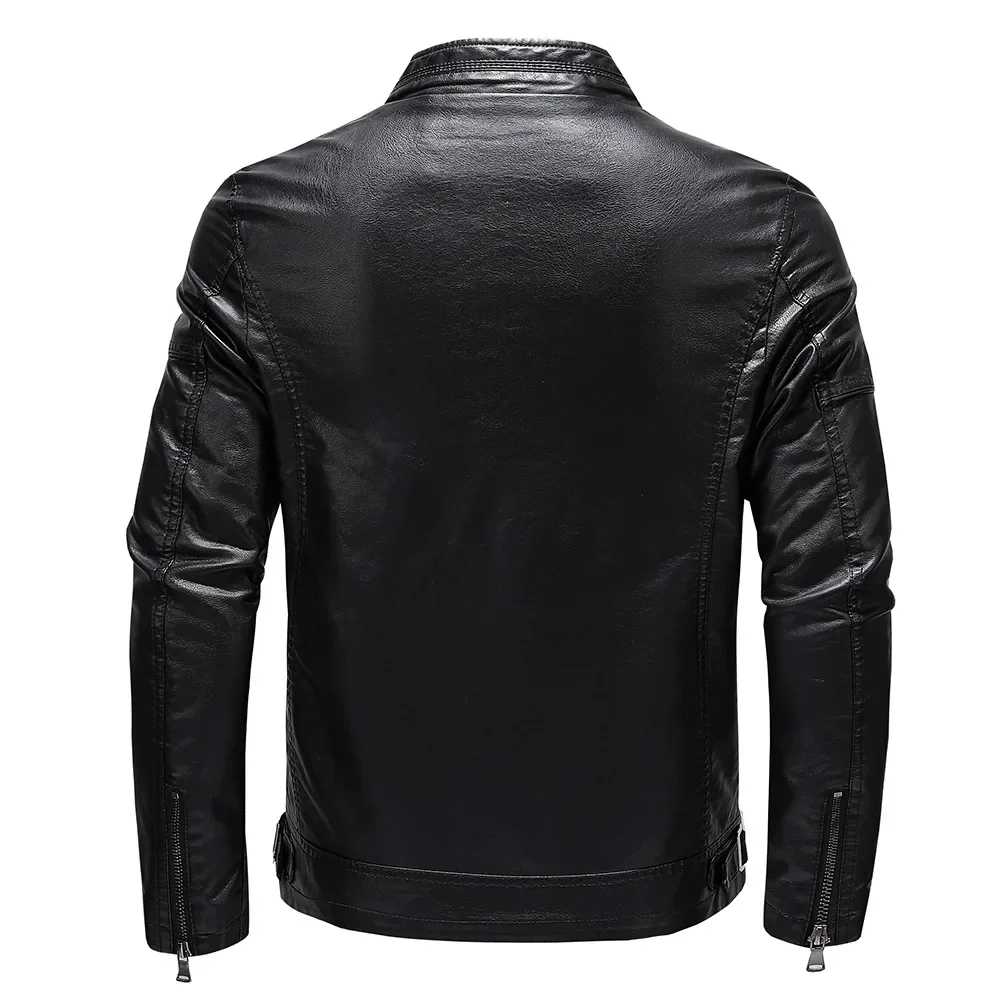 Chaqueta de cuero PU para hombre, chaqueta de estilo corto con cuello levantado, para motocicleta, juvenil, nueva colección, otoño e invierno, 2024