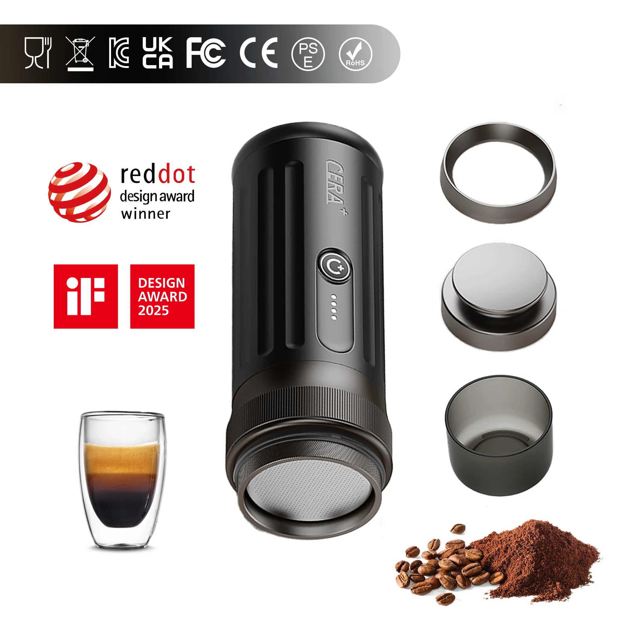 Portable Self-Heating Espresso Machine Battery-Powered Car Coffee Maker Compatible Ground Coffee Capsules For Travel Hotel