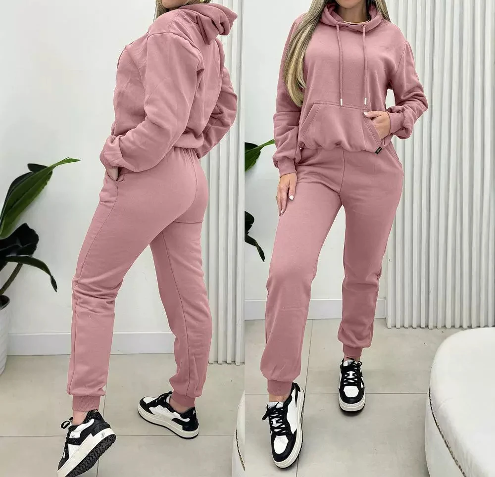 Warm Pants Two Piece Set Woman Long Sleeved Shirt with Hat Product Solid Leisure Trousers Sports Suit 2024 Autumn and Winter New