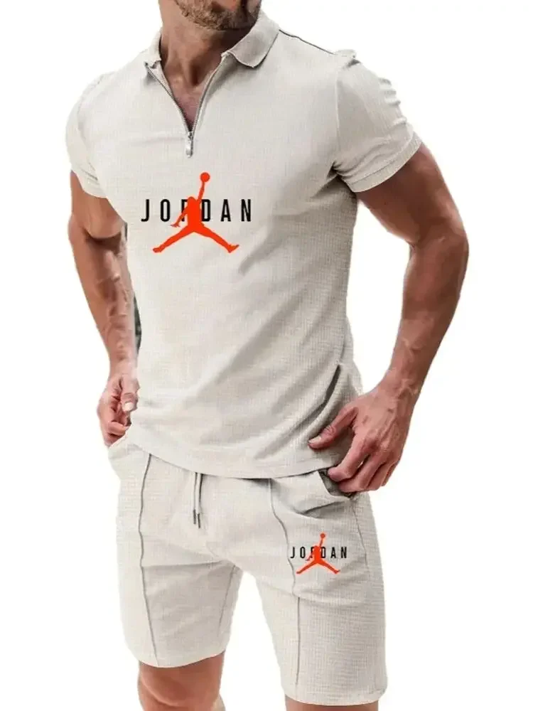 

Summer new men's short-sleeved lapel POLO shirt + shorts two-piece outdoor golf casual men's breathable T-shirt sports suit