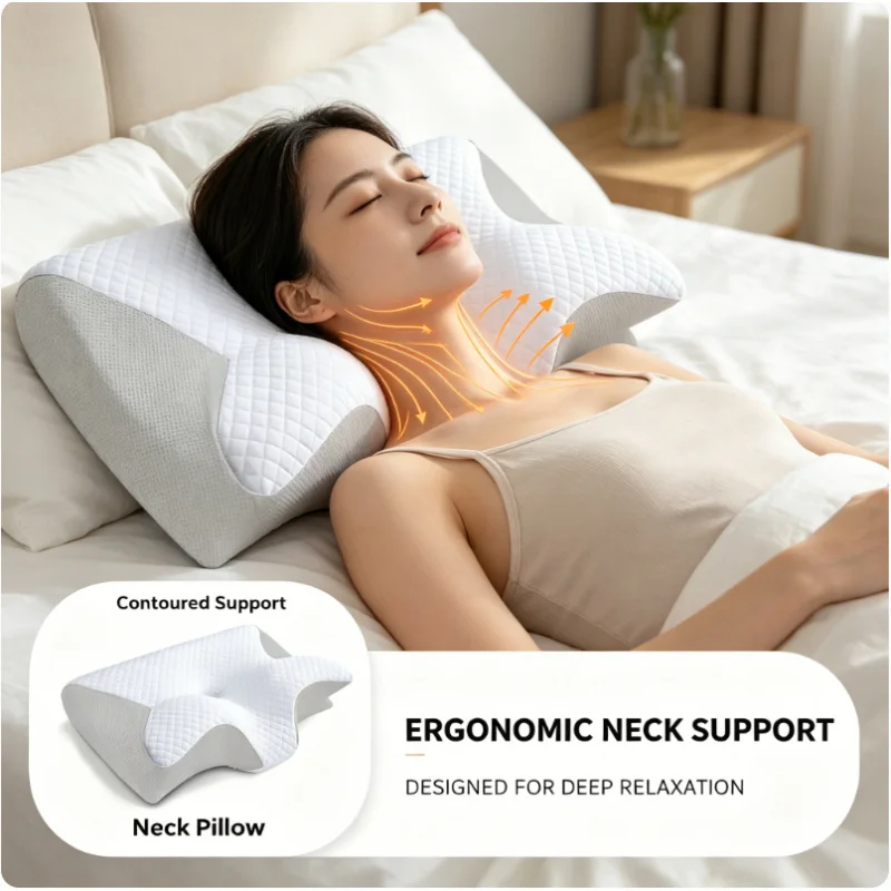 Travesseiro de espuma viscoelástica cervical, suporte ortopédico para alívio da dor no pescoço, respirável para travessas laterais do estômago