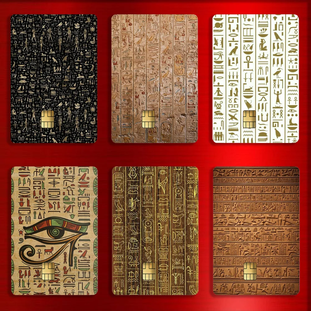 Ancient Egypt Hieroglyph Stickers For Debit Bank Credit Cards Metro Bus Pass Sticker Decoration Cover 4PCS Card Skin