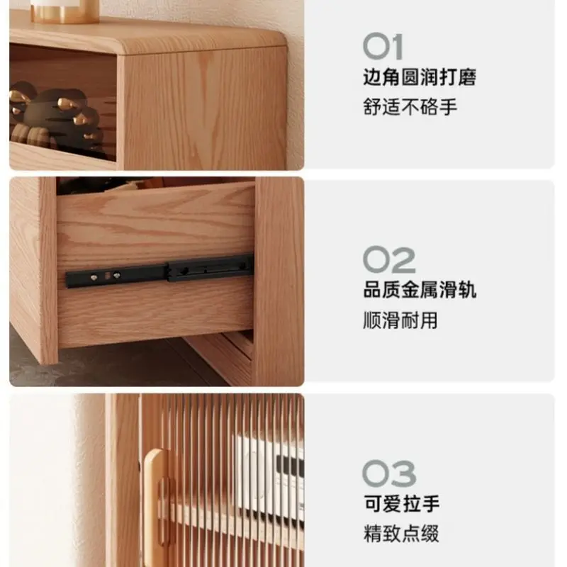 Narrow ultra-thin TV cabinet, all solid wood small apartment, ultra-narrow log, extremely narrow floor side cabinet