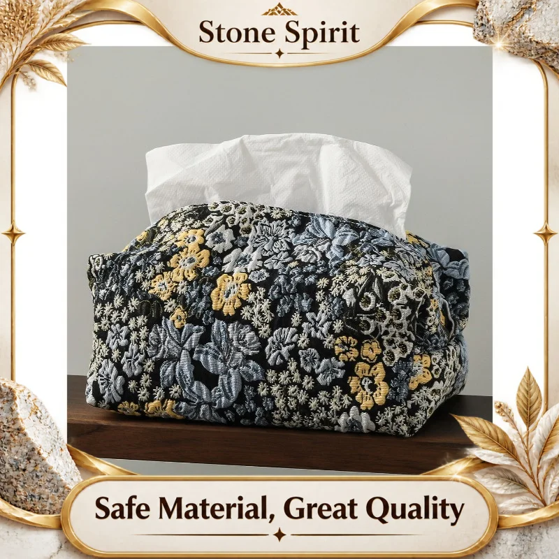 Light Luxury Embroidery Fabric Tissue Boxes Cover, Vintage Floral Napkin Holder for Bedroom Desk, Fasion Home Decoration Gift