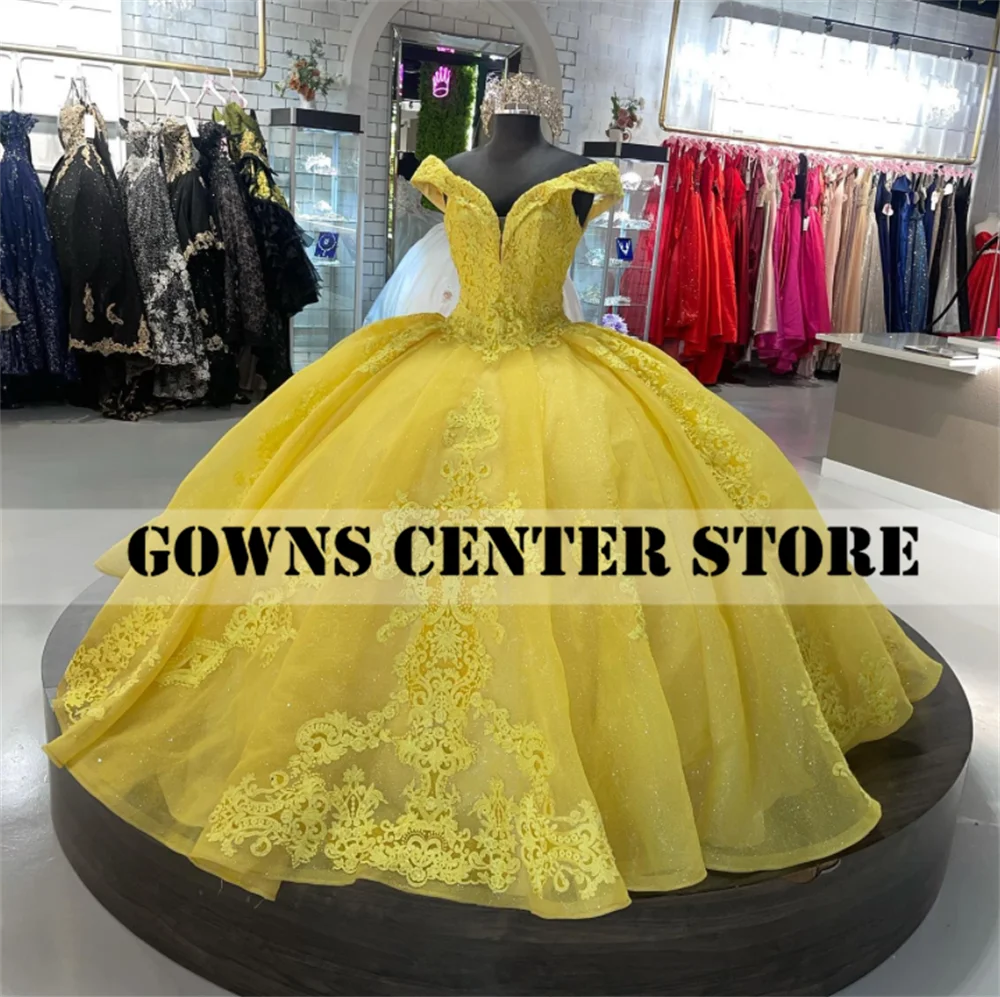 Off The Shoulder Yellow Lace Quinceanera Dresses Ball Gown Party Dress Graduation Gown vestidos de quinceañera 2024 Customized