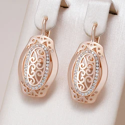 Kinel Hot 585 Rose Gold Color Ethnic Bride Drop Earrings for Women Hollow Pattern Natural Zircon Accessories Daily Fine Jewelry