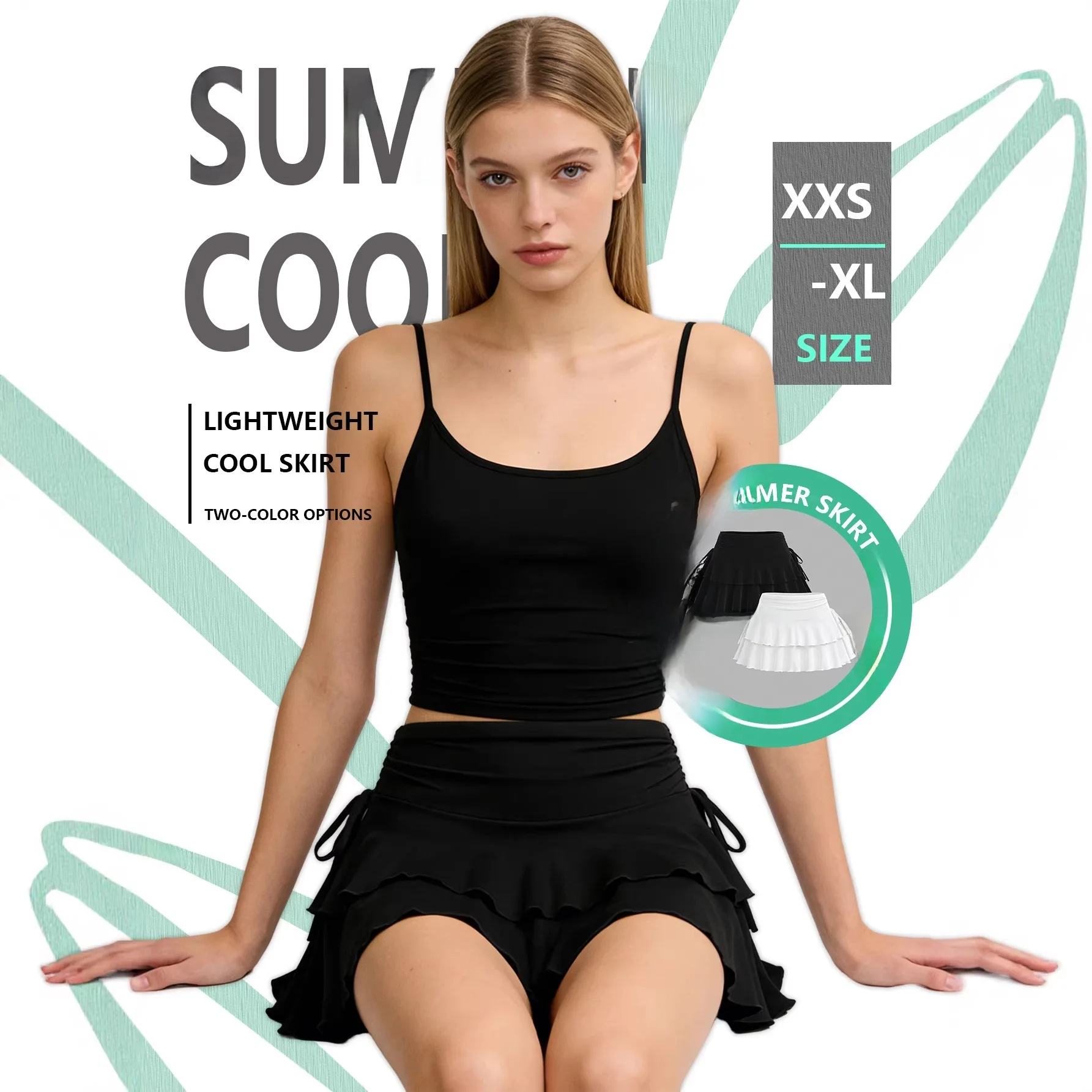 High Waist A-Line  Skirt for Women Summer Sport Fitness Running Cross-Border Girls Style Loose Fit Polyester Fabric