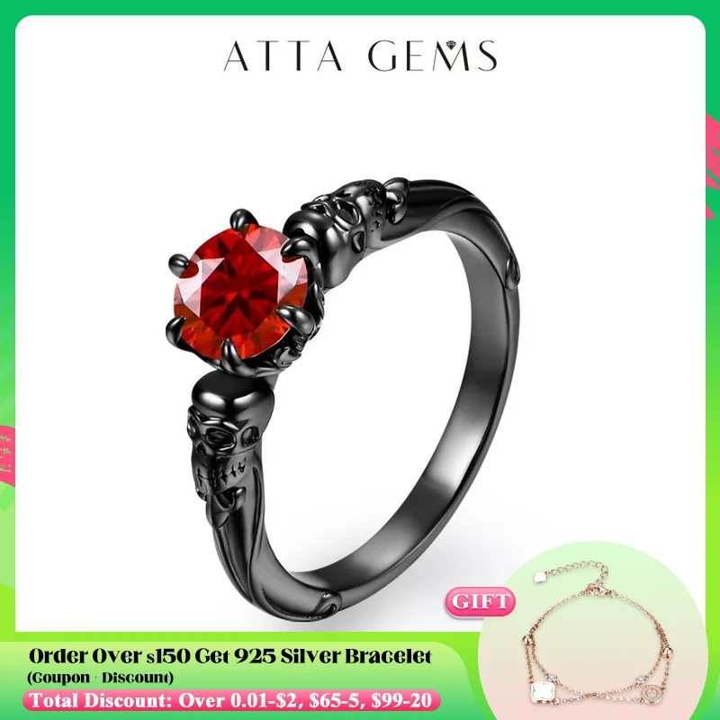 ATTAGEMS 925 스털링 실버 라운드 컷 6.5 다채로운 모이사나이트 반지, 남성 할로윈 크리스마스 개성 있는 고급 주얼리