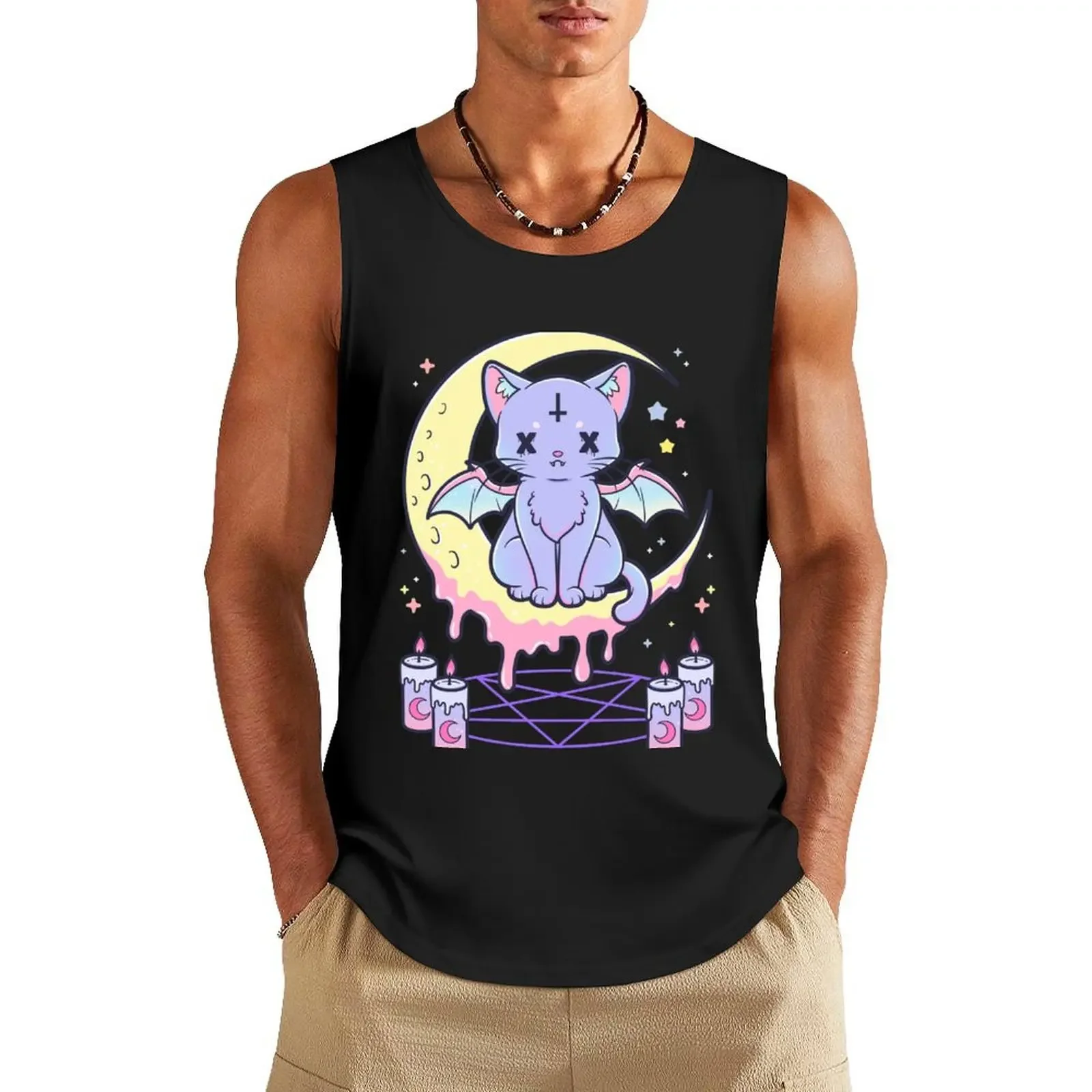 

Kawaii Pastel Goth Cute Creepy Occult Cat Tank Top clothes for men t shirts Sportswear for men