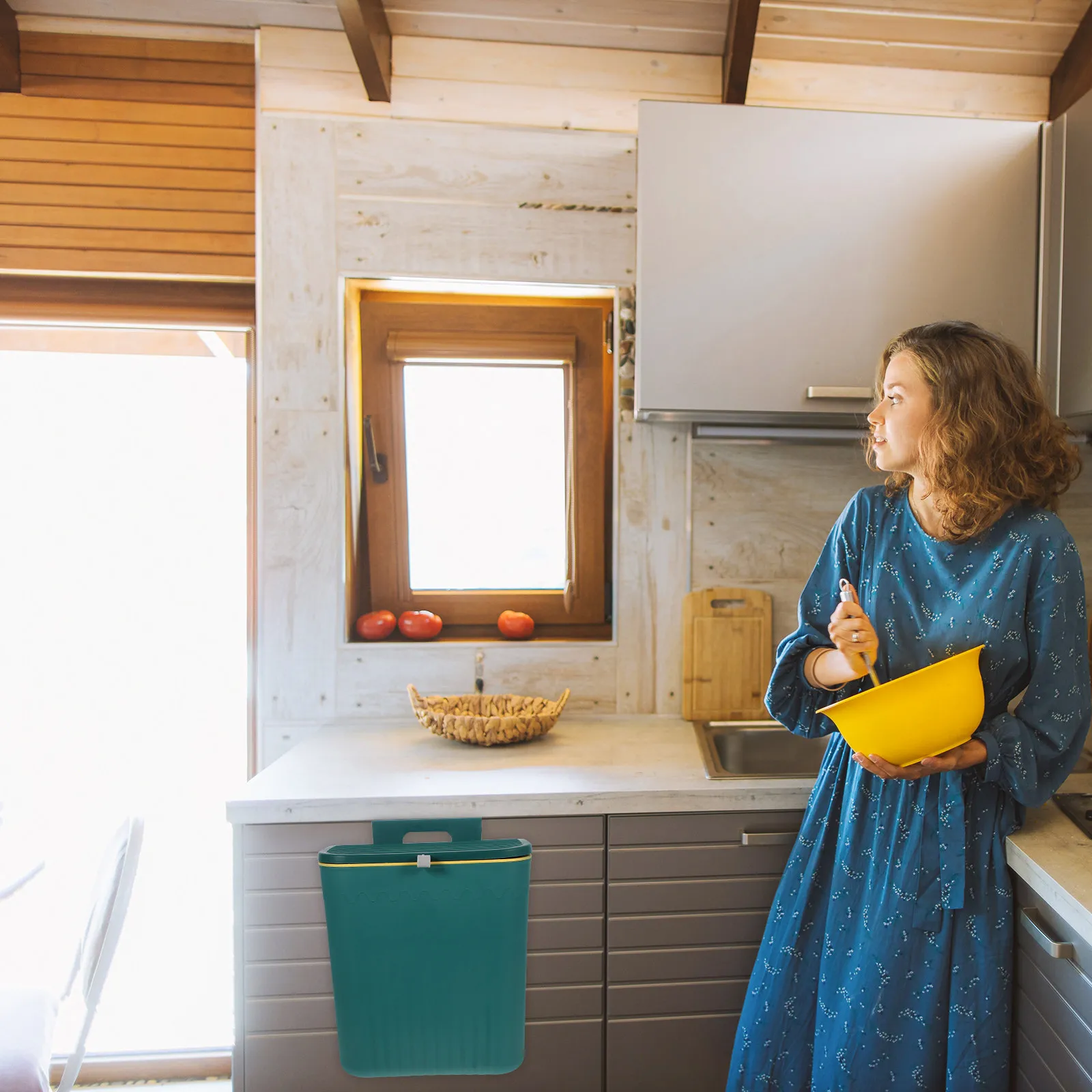 Compost Bin Hanging Trash Can Large Capacity Small Size Kitchen Cabinet Door Waste Bin Hook Adhesive Installation