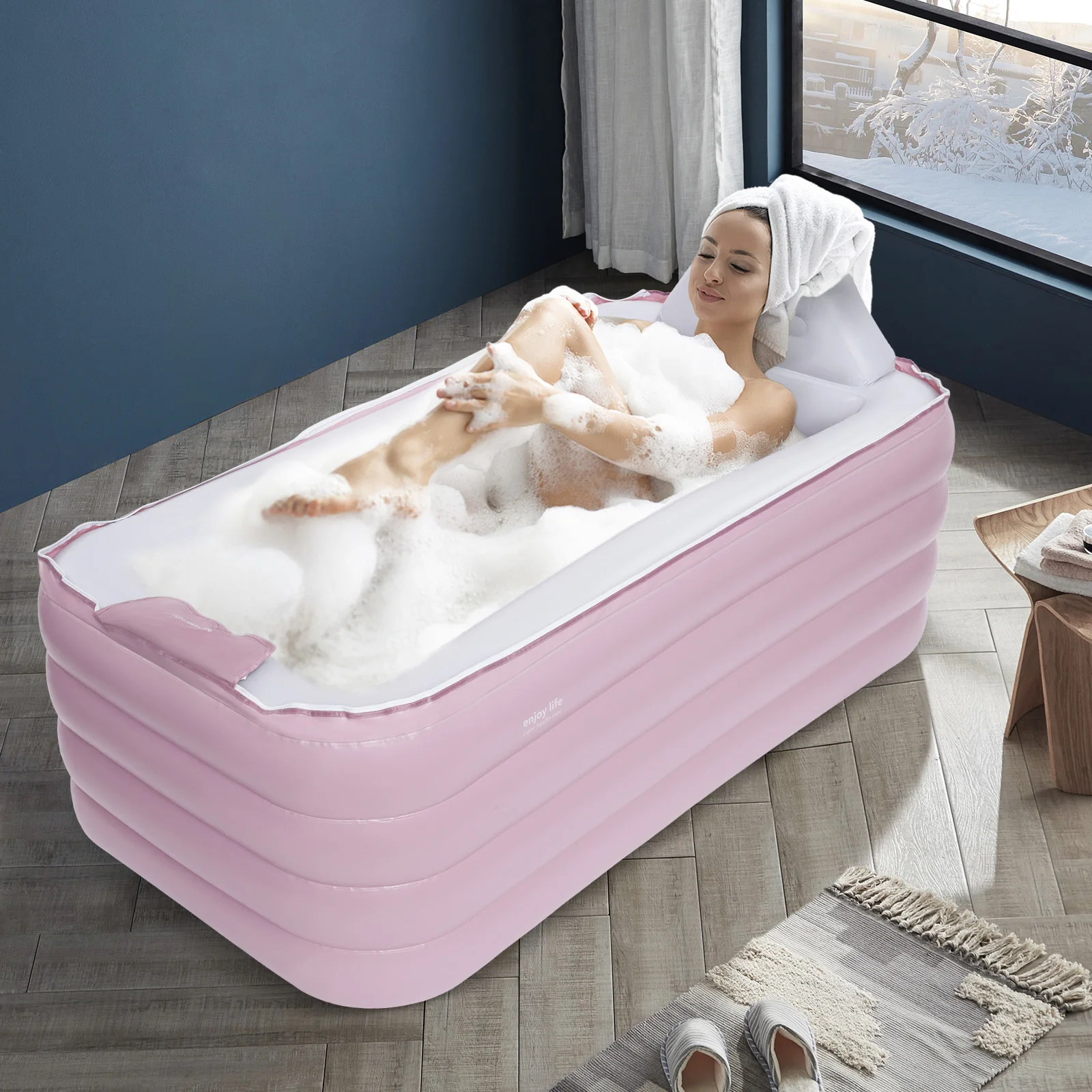 Inflatable Adult Bath Tub, Free-Standing Blow Up Bathtub with Foldable Portable Feature for Adult Spa with Electric Air Pump